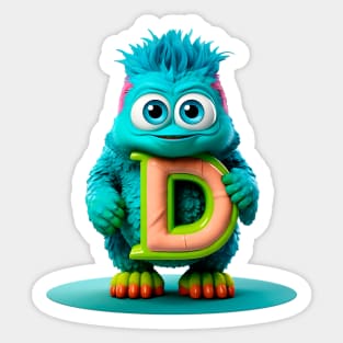 Adorable Kids Monster Alphabet Letter D Funny Back to School Sticker